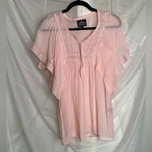 Angie Lightweight Gauze Embroidered Flutter Sleeve Blouse Baby Pink Small
